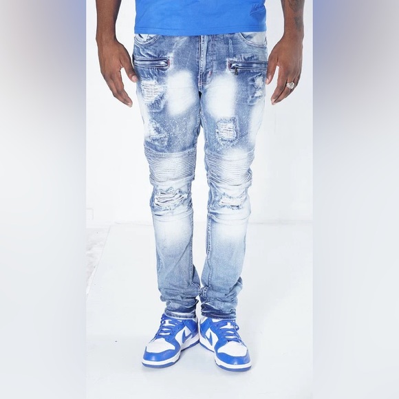 Makobi M1757 ALKI BIKER JEANS LIGHT WASH